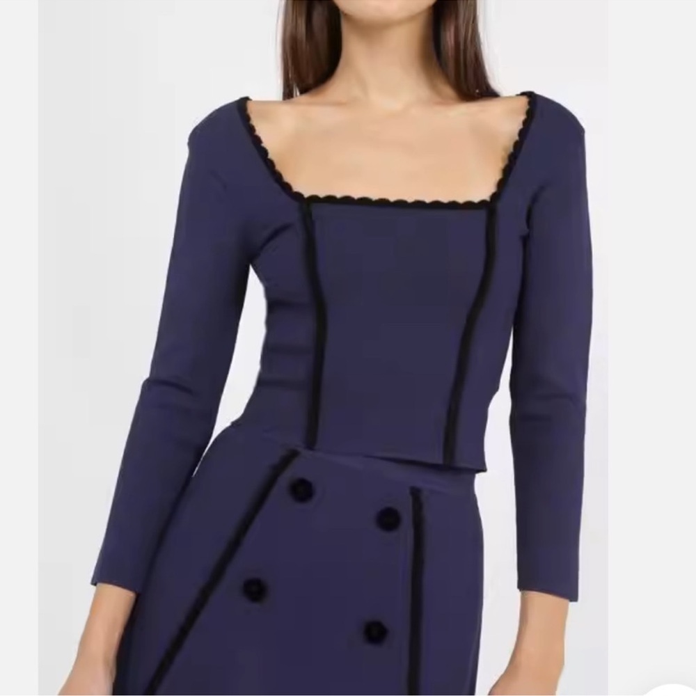 Sandro Square Neckline Long Sleeve Crop Top with matching‎ skirt set Size 2 NEW
